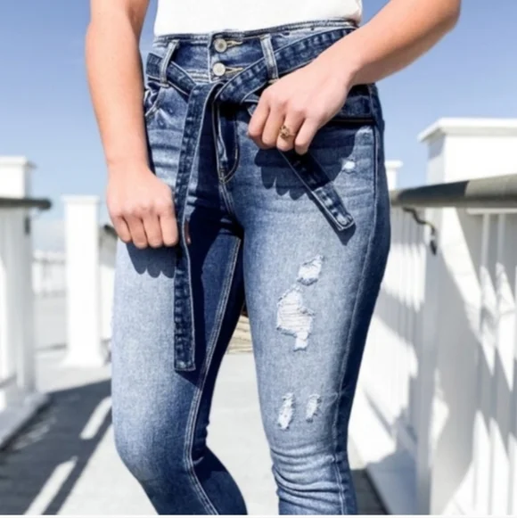 Kancan Paper Bag Jeans With Belt - Picture 4 of 5